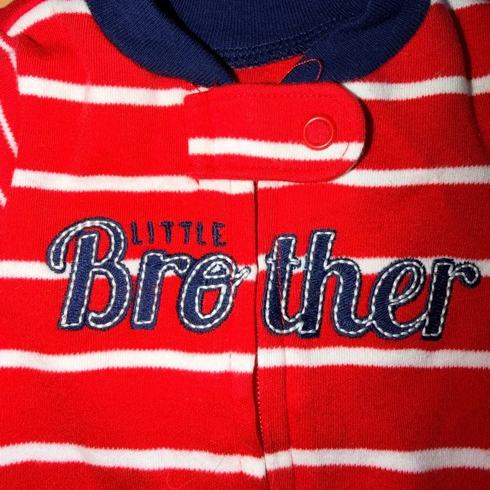 NWT Carter's Red and White Striped  “Little Brother” Footie pajamas